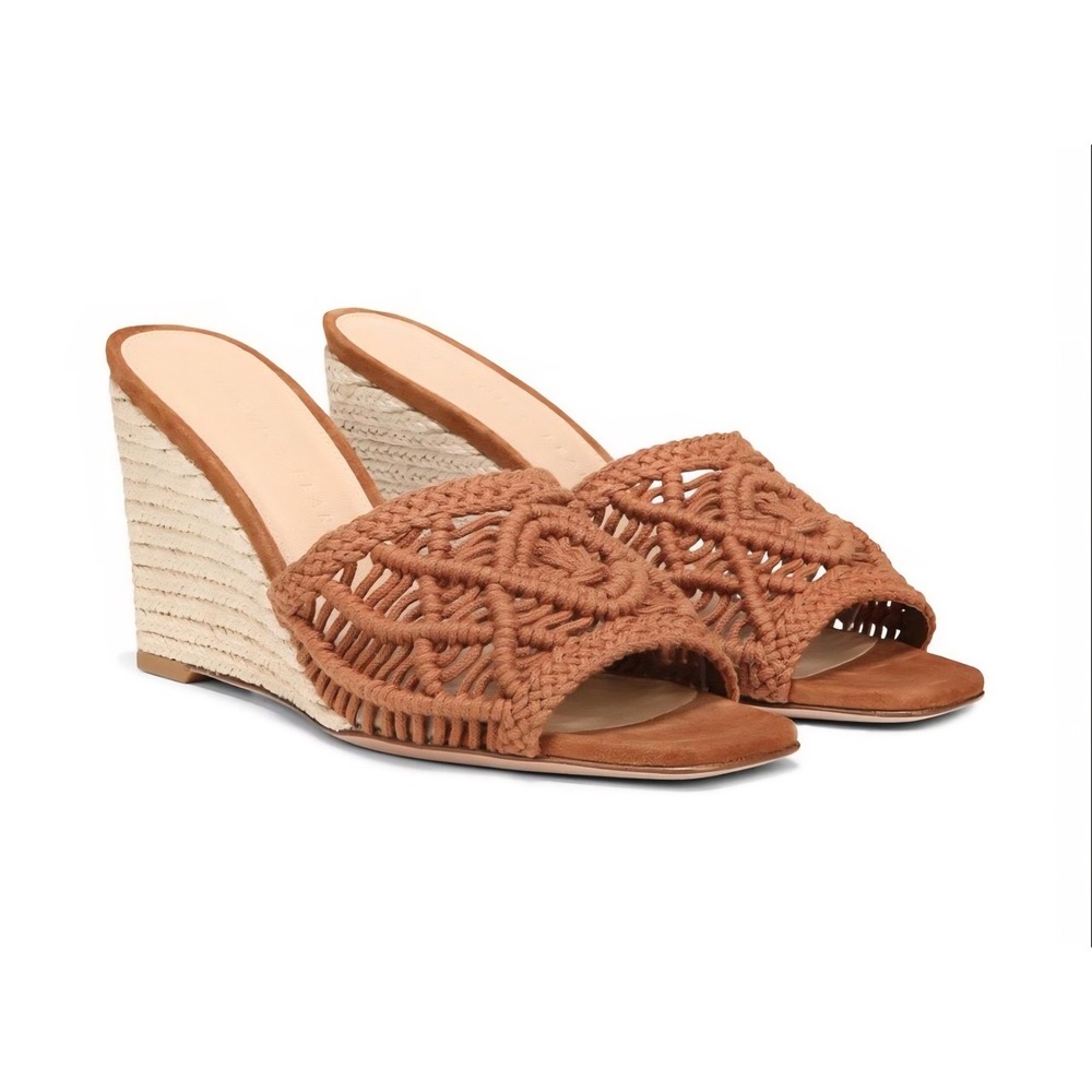 Veronica Beard Ezrah Macrame Wedge Sandals Brown Espadrille Slides 10 NEW